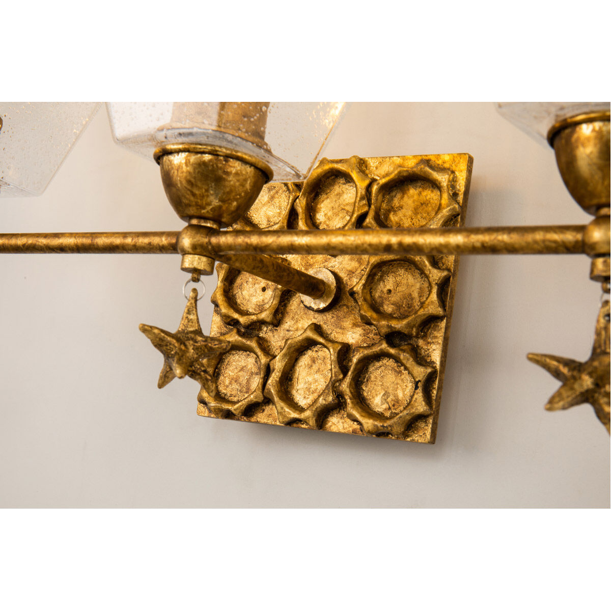 Star 3 Light 22 inch Gold leaf Bath Light Wall Light in Gold Leaf with Antique